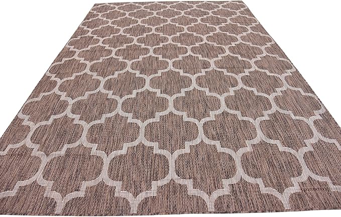 Unique Loom Outdoor Trellis Collection Area Rug (7' 1" x 10' Rectangle, Brown/ Ivory)