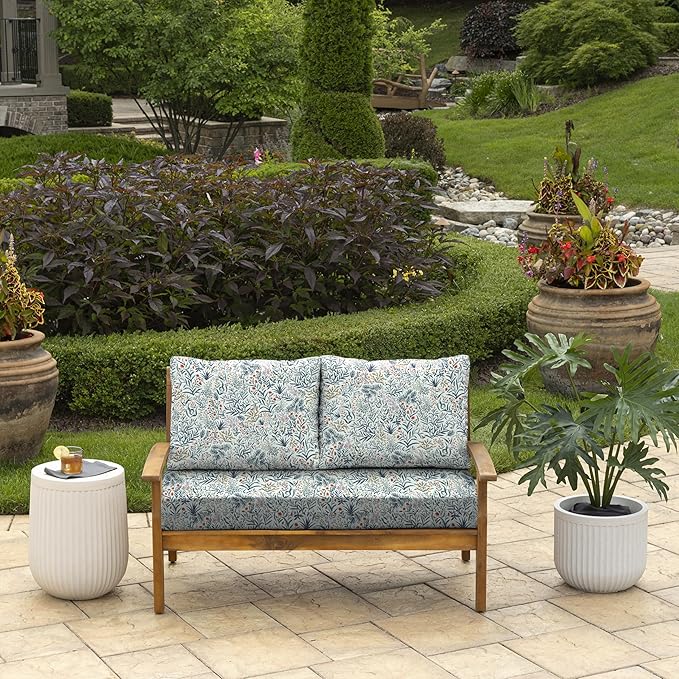 Arden Outdoor Loveseat Cushion Set, 48 x 24, Rain-Proof, Fade Resistant, Cushion Set for Couch, Bench, and Swing Pistachio Botanical