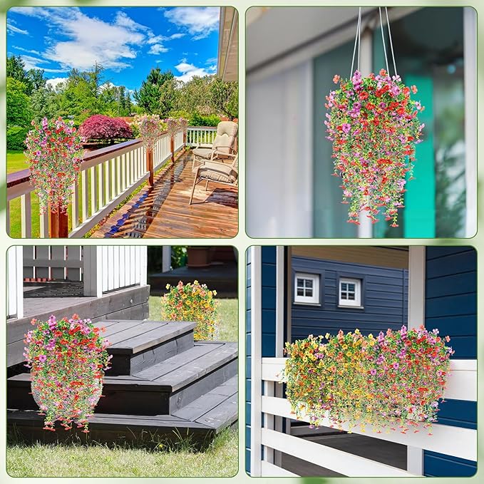 Hoteam 12 Pack Artificial Hanging Flowers Plants for Outdoors 30 Inch UV Resistant Fake Plastic Faux Artificial Plants Bulk for Planter Porch Patio Yard Garden Wedding Wall Indoor