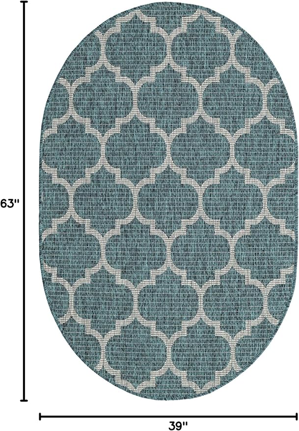 Unique Loom Outdoor Trellis Collection Area Rug (3' 3" x 5' 3" Oval, Teal/ Gray)
