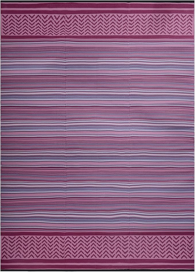 Reversible Outdoor/Indoor Plastic Rug Plastic Straw Rug Waterproof Portable Mat, Easy to Clean and Fold,Perfect for Garden, Patio, Picnic, Decking-（Pink Purple,8x10Ft）