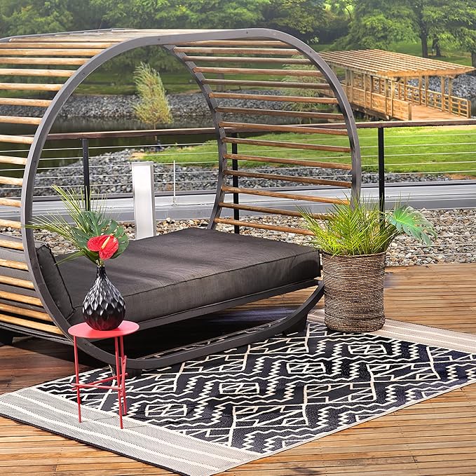 Fab Habitat Outdoor Rug - Waterproof, Fade Resistant, Crease-Free - Premium Recycled Plastic - Tribal Boho Neutral - Porch, Deck, Balcony, Hallway, Poolside - Kilimanjaro - Black - 2.5 x 8 ft Runner
