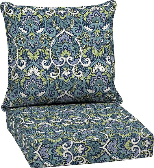 Arden Outdoor Deep Seat Cushion Set, 24 in x 24 in, Weather-Proof, Rain-Proof, Fade Resistant Patio Cushion for Chair, Sofa, and Couch Sapphire Aurora Blue Damask