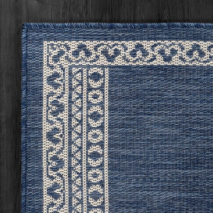 Washable Outdoor Rug 6x9 Modern Area Rugs Outdoor Carpets Bordered Pattern Non Shedding Waterproof Easy Clean Patio Deck Porch Living Room Bedroom Garden RV (6 X 9 Blue)