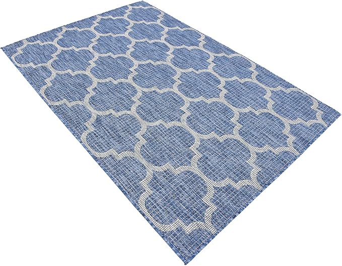 Unique Loom Outdoor Trellis Collection Area Rug (4' 1" x 6' 1" Rectangle, Navy Blue/ Ivory)