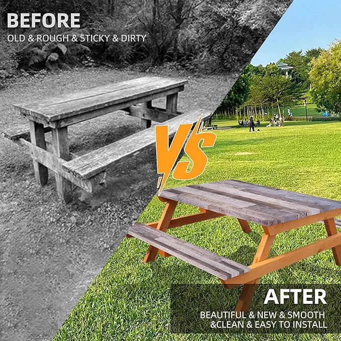 Picnic Table Cover with Bench Covers Farmhouse Waterproof Windproof Fitted Outdoor Tablecloth with Elastic Rectangle Table Cloth Camping Must Haves Rv Accessories,72x30 Inch (Wood )