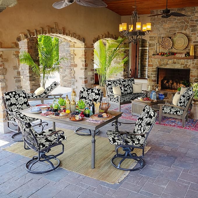 Arden 2-Pack Outdoor Patio Dining Chair Cushion, 20x44, Rain-Proof Seat Pad, Fade-Resistant Outdoor Cushion Ashland Black Jacobean