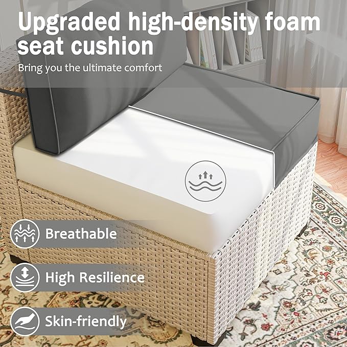 Outdoor Cushions for Patio Furniture with 5 Pillows, Waterproof Patio Furniture Cushions Replacement, 4" Deep Seat Outdoor Sectional Cushions for 4-seat Patio Furniture Chair Sofa Couch,Light Grey