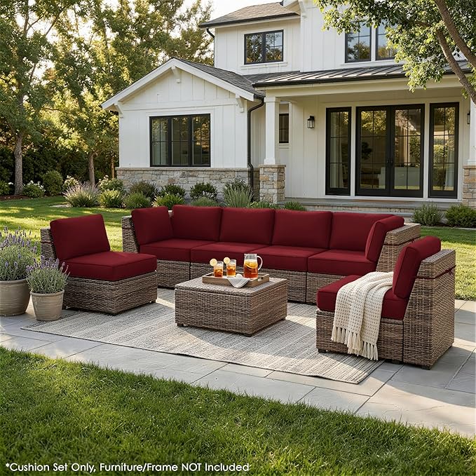 Outdoor Replacement Cushions for Patio Furniture, 5" Foam High-Density, 14-Piece Water-Resistant Outdoor Cushion for 6-Seat Sectional Patio Conversation Sets, Liner&Cover