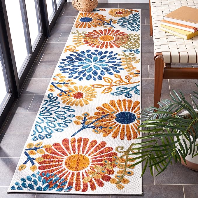 SAFAVIEH Washable Rug Outdoor Cabana Collection - 2' x 20' Runner, Cream & Red, Non-Shedding & Easy to Clean, Ideal for Patio, Backyard, Mudroom (CBN832A)