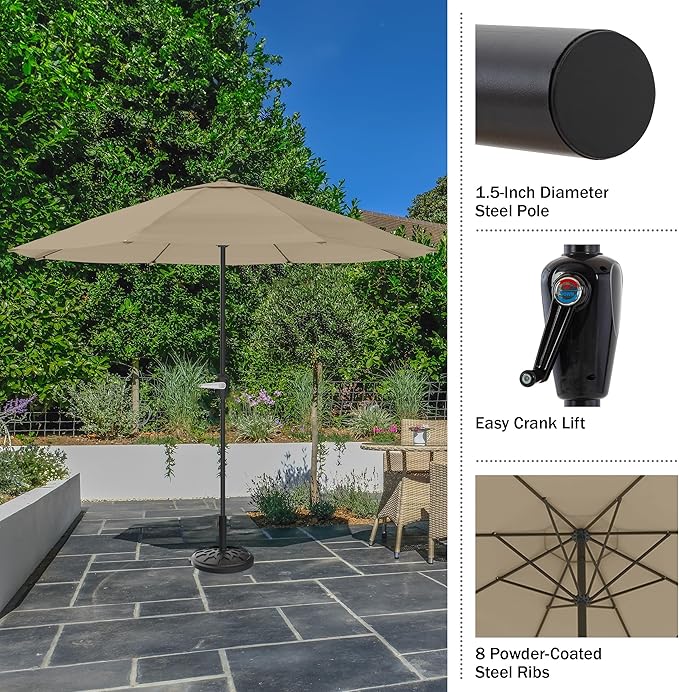 Patio Umbrella with Vented Canopy - 9FT Easy Crank Outdoor Umbrella for Shade - For Deck, Balcony, Porch, Backyard, or Pool by Pure Garden (Sand)