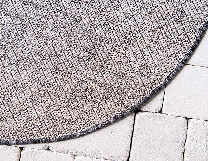 Unique Loom Outdoor Trellis Collection Area Rug - Tribal Trellis (4' 1" Round, Charcoal Gray/ Natural)