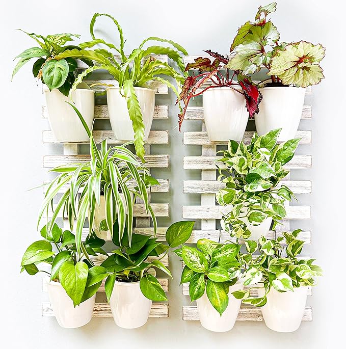 ShopLaLa Wooden Wall Planter - 2 Pack Wall Hanging Planters for Outdoor Plants Rustic White Wall Mounted Wood Ladder for Flower Pots Holder Vertical Herb Garden System Green Decor 23.6" (60cm)