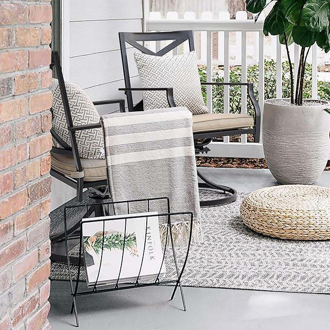 NUU GARDEN Outdoor Patio Swivel Chair Set of 2, Iron Swivel Rocker Dining Chairs with Padded Cushions, Comfortable Outdoor Chairs for Patio, Garden, Backyard & Balcony, Black and Beige