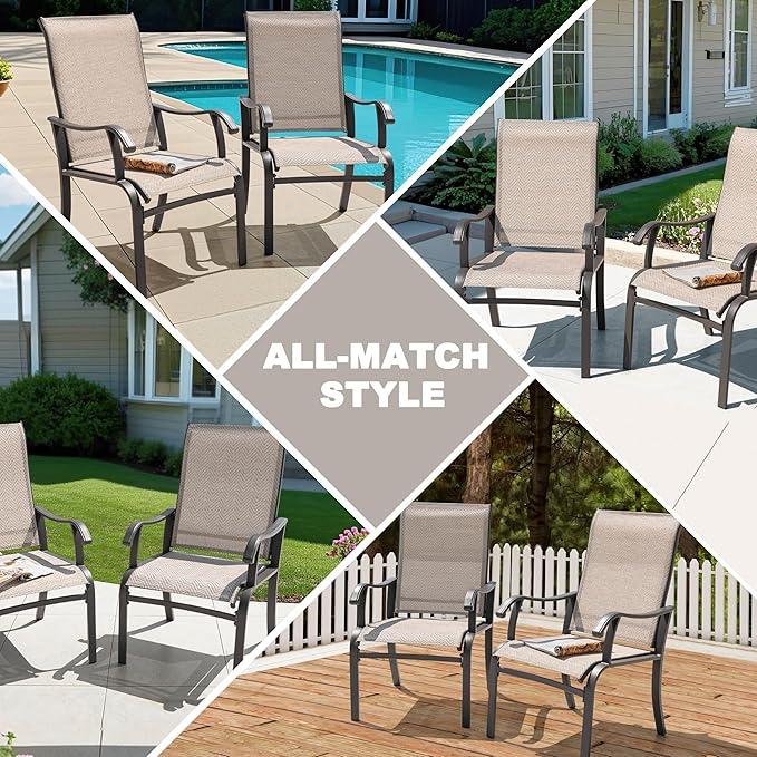 NUU GARDEN Patio Dining Chairs Set of 4, All Weather Textilene Patio Chairs,Powder-Coated Metal Frame Outdoor Patio Bistro Dining Chairs for Lawn Garden Backyard, Beige