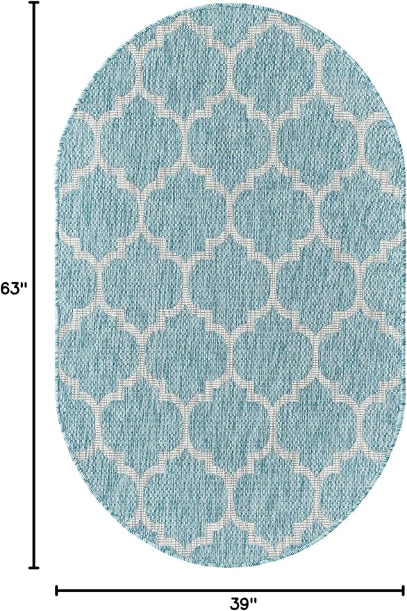 Unique Loom Outdoor Trellis Collection Area Rug - Trellis (Oval 3' 3" x 5' 3", Aquamarine/ Gray)