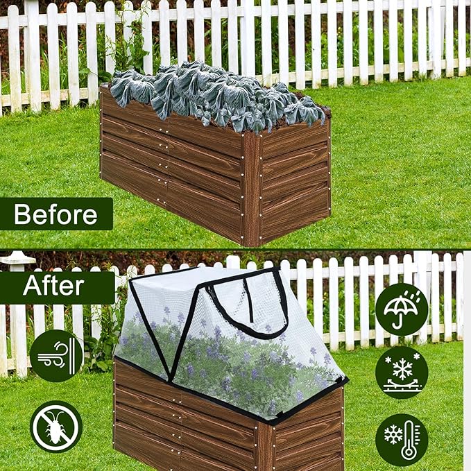 Garden Row Accelerator Plants Cover, Foldable Raised Garden Bed Cover with Zipper Door Waterproof Small Greenhouse Plant Cage Guard Protector for Vegetable Flower Fruits from Animals,31×13×14In