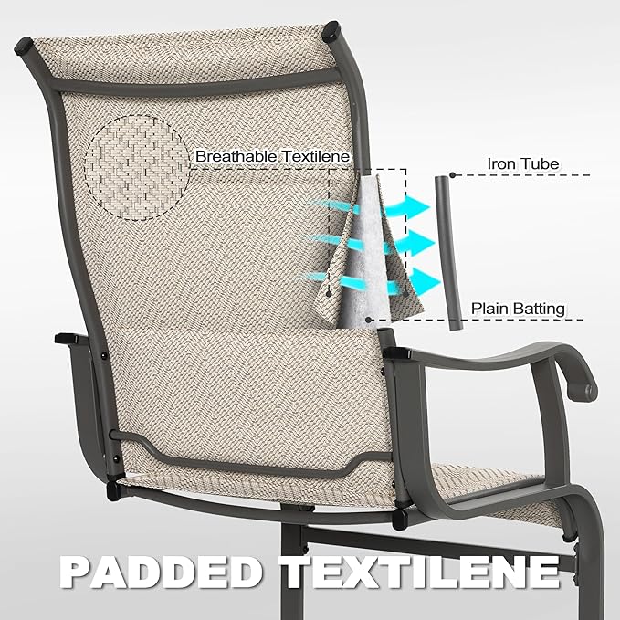 NUU GARDEN Patio Dining Chair Set of 2, Comfortable Outdoor Dining Chairs for Indoors and Outdoors, Breathable Textilene Outdoor Chairs for Backyard Deck, Grayish Beige