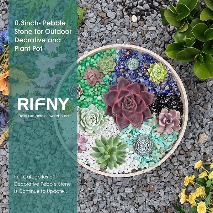RIFNY Decorative Polished Rocks, 0.3" Gravel Rocks Crushed Crystal for Plant Flower Pots Succulents Cactus Bamboo Plant Vase Filler Aquarium Fish Tank Decorations and DIY Craft (3 LB, Green)
