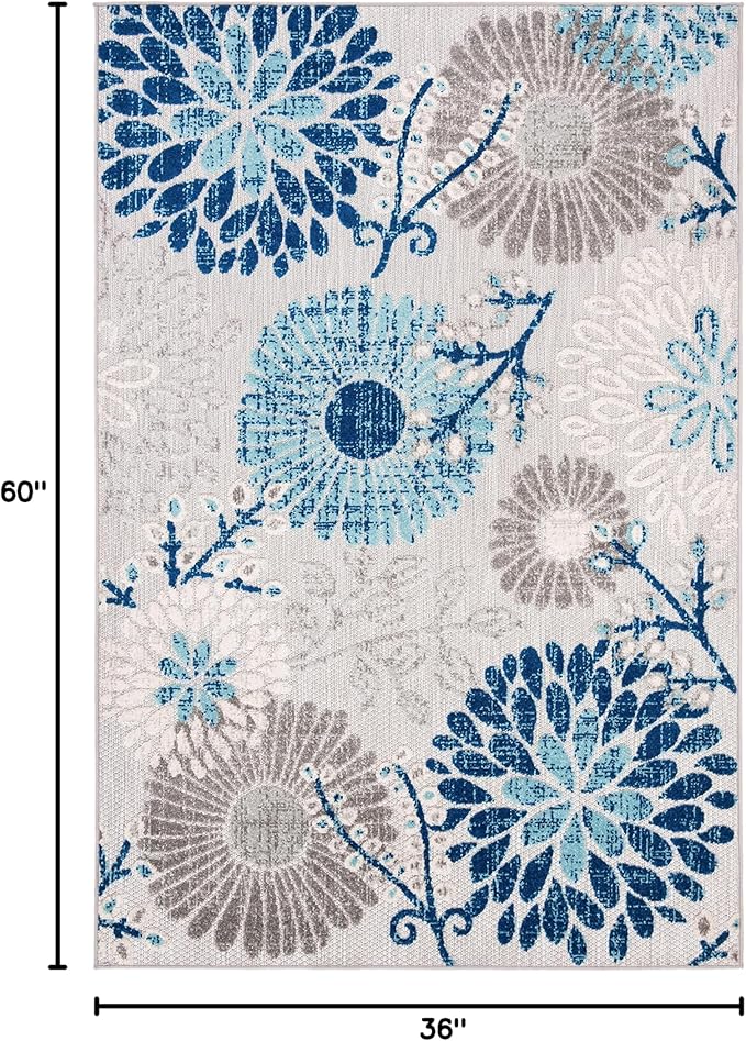 SAFAVIEH Washable Rug Outdoor Cabana Collection - 3' x 5', Grey & Blue, Non-Shedding & Easy to Clean, Ideal for Patio, Backyard, Mudroom (CBN832F)
