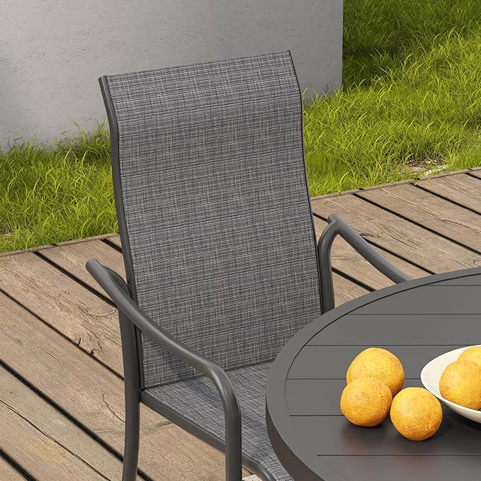 VICLLAX Patio Stackable Dining Chairs Set of 2, Outdoor Sling Chairs with Breathable Fabric and High Back for Balcony Porch Backyard, Dark Grey