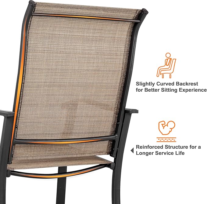 NUU GARDEN Set of 2 Patio Dining Chairs, High Back Textilene Chairs with Armrest for Indoor Outdoor Use, Iron Frame Patio Furniture Chairs for Garden Deck Backyard Kitchen Restaurant, Black and Brown