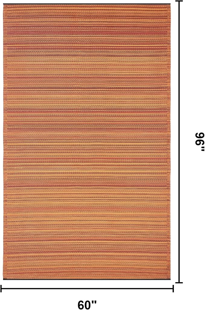 Fab Habitat Stripe Coastal Colorful Outdoor Rug - Waterproof, Crease-Free Fade Resistant, Reversible - Recycled Plastic - Patio Porch Balcony Deck Yard Garden - Cancun Terracotta - 5x8 ft