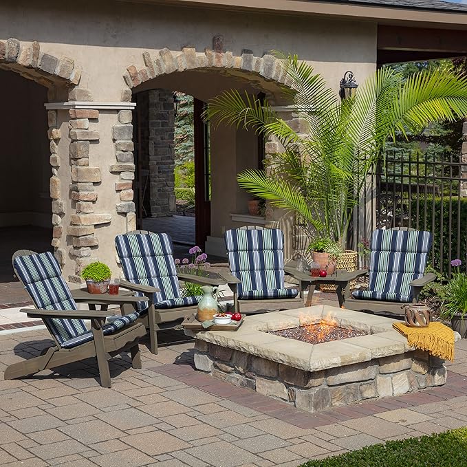 Arden Outdoor Adirondack or Rocking Chair Cushion, 20 x 17, Rain-Proof, Fade Resistant 17 x 20, Sapphire Aurora Blue Stripe