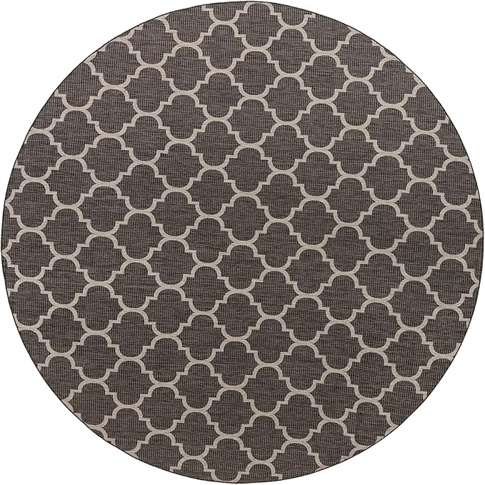 Unique Loom Outdoor Trellis Collection Area Rug - Trellis (Round 13' 0" x 13' 0", Black/ Ivory)