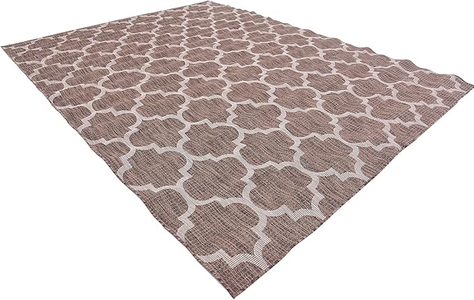 Unique Loom Outdoor Trellis Collection Area Rug (9' x 12' Rectangle, Brown/ Ivory)