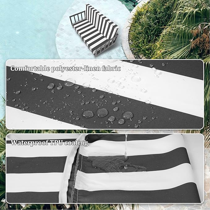 46 x 24 Outdoor Loveseat Cushion Set, 3 Piece Seat Cushions for Patio Furniture,Fade Resistant,Water Repellent, Outdoor Cushion Set for Wicker Couch,Bench,Swing,Gray Black Striped