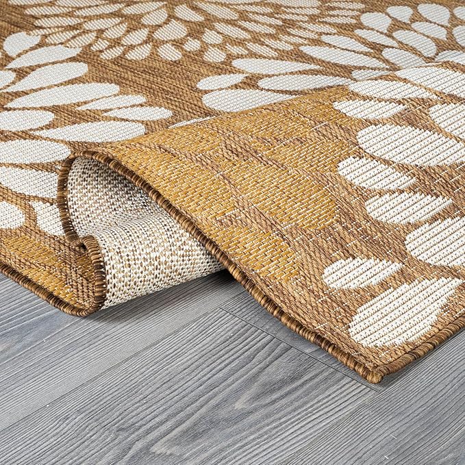 Beverly Rug Outdoor Rug 10x14 Modern Exotic Tropical Leaf Area Rugs for Indoor and Outdoor Patio Deck Porch Garden Water Resistant Washable Outside Carpet (10 x 14 Wooden)