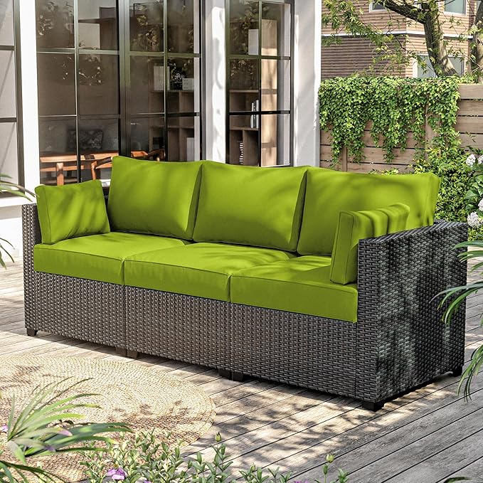 8-Piece Outdoor Cushions for Patio Furniture Thick Outdoor Chair Cushions Resilient Foam Waterproof Deep Seat Cushion Replacement for 3-Seat Sectional Sets Liner&Cover Grass Green