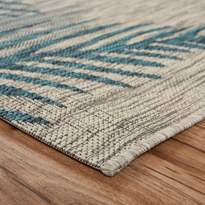 LR Home Captiva 5x7 Indoor/Outdoor Area Rug for Home Decor | Coastal Palm Leaf Carpet for Living Room, Bedroom, Playroom, Patio, Garden | Modern Farmhouse Rug | Blue/Beige