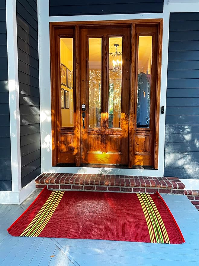 Mad Mats Traditional Outdoor Rug, Reversible Plastic Mat (4' x 6', Serape - Dark Red)