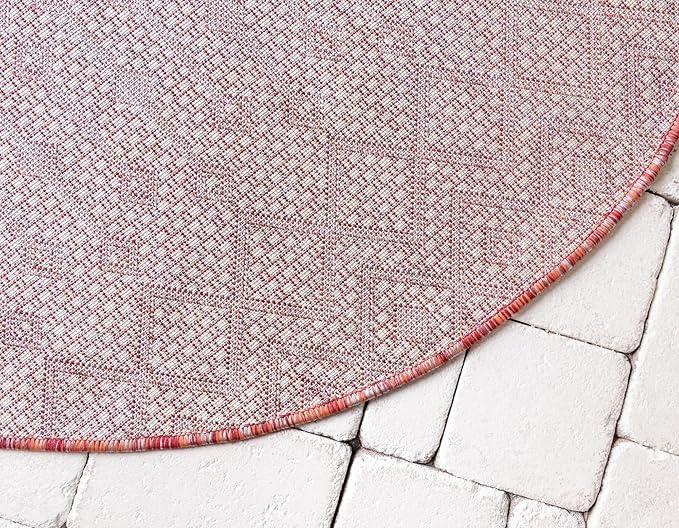 Unique Loom Outdoor Trellis Collection Area Rug - Tribal Trellis (5' 3" Round, Rust Red/ Ivory)