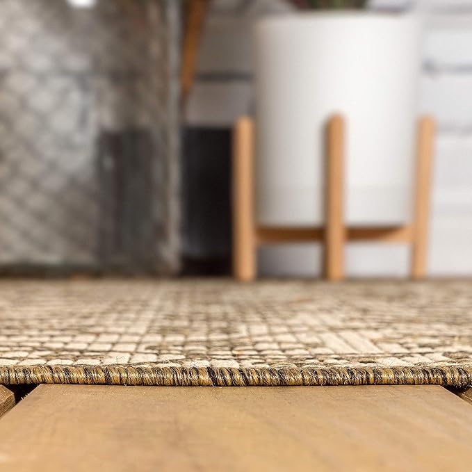 JONATHAN Y Vintage Filigree Indoor Outdoor Octagon Area Rug 5 Ft Beige/Brown, Madrid Textured Weave for Backyard, Patio, Porch, Easy-Cleaning, High Traffic, Pet-Friendly, Non-Shedding (SMB107B-5TGN)