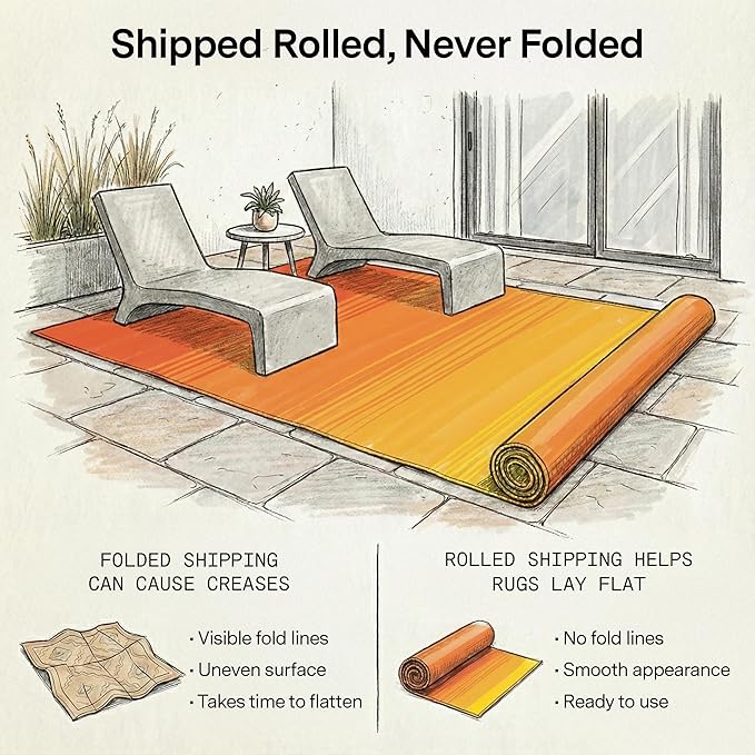 Fab Habitat Outdoor Rug - Waterproof, Fade Resistant, Crease-Free - Premium Recycled Plastic - Ombre Stripe- Porch, Deck, Balcony, Mudroom, Laundry Room, Patio - Big Sur - Sunset - 3 x 5 ft