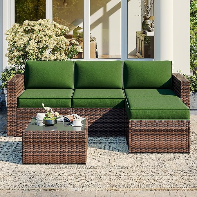 Replacement Cushions for Outdoor Furniture, 7-Piece Outdoor Cushions for Patio Furniture, Waterproof & Fade Resistant Couch Cushion for 4-Seat Patio Conversation Sets, Dark Green