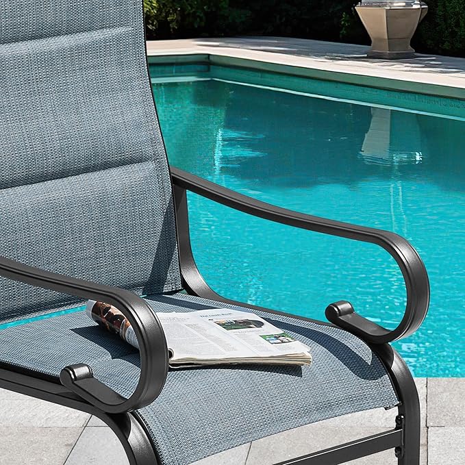 NUU GARDEN Patio Dining Chairs Set of 4, All Weather Outdoor Padded Textilene Patio Chairs， Powder-Coated Metal Frame Patio Furniture for Backyard Garden Poolside Lawn, Blue and Black