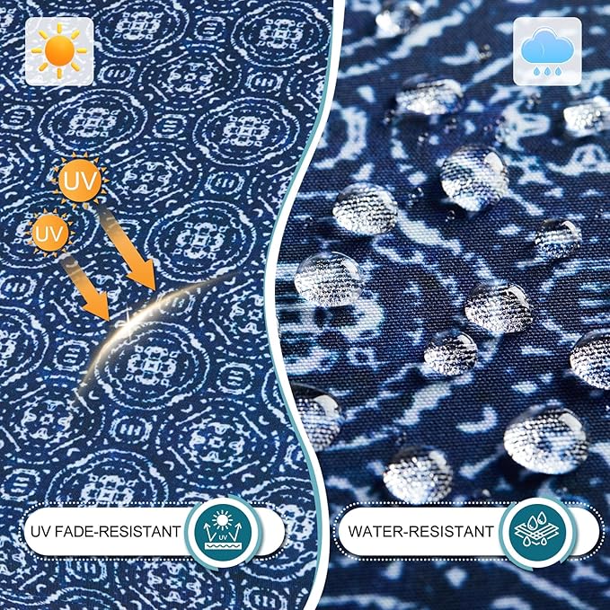 Basic Beyond Outdoor Chair Cushions Set of 4, Square Corner Outdoor Cushions for Patio Furniture, Water Resistant Patio Chair Cushions with 2 Ties, 18.5x16x3, Blue Circles