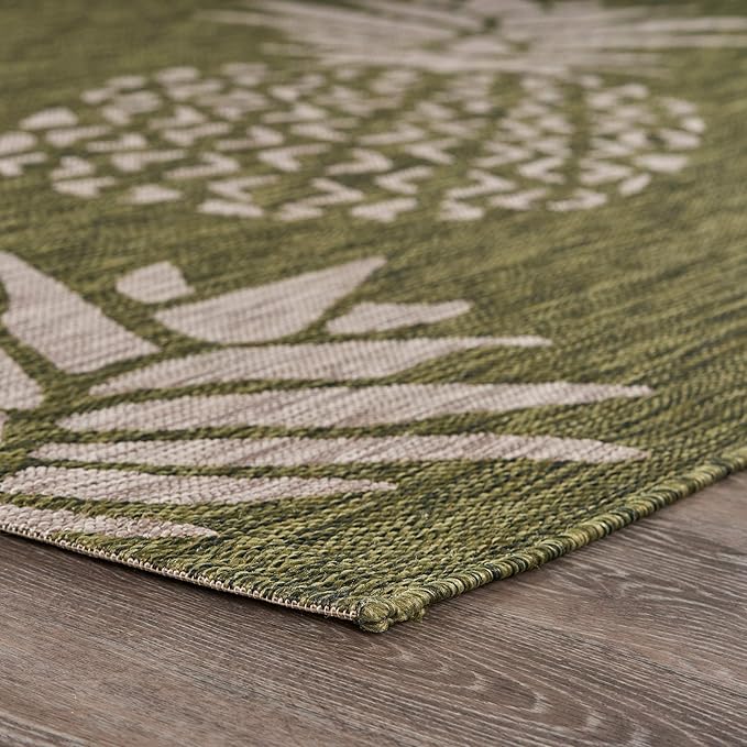 LR Home 2x3 Indoor/Outdoor Area Rug for Home Decor | Coastal Pineapples Carpet for Living Room, Bedroom, Playroom, Patio, Garden | Modern Farmhouse Rug | Dark Green/Beige