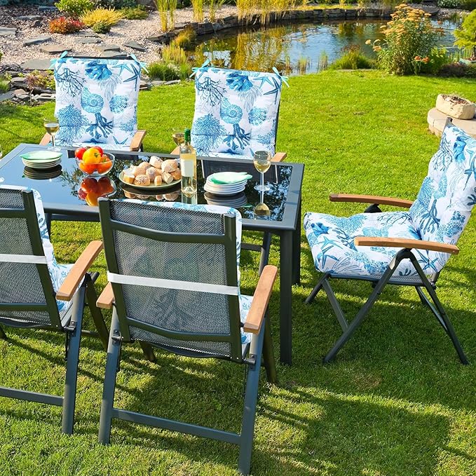 Hoteam 4 Set Outdoor Deep Seat Patio Chair Cushions Waterproof Patio Cushions Set 20 x 42 Inch for Furniture Replacement Removable Seat and Back(Ocean)