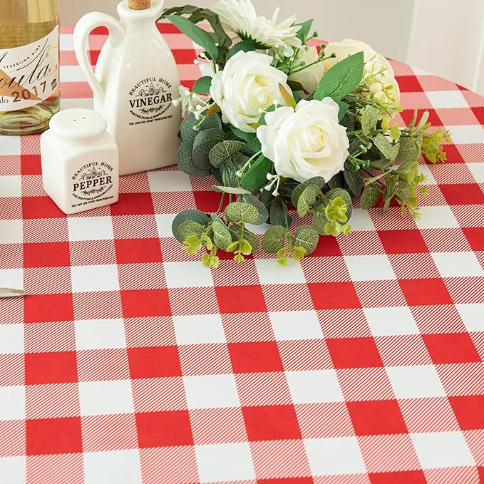 Waterproof Plaid Tablecloth Fabric - Round 25 Inch Classic Gingham Checker Table Cloth for Indoor/Outdoor Use - Buffalo Table Cover for Picnics, BBQs, and Parties