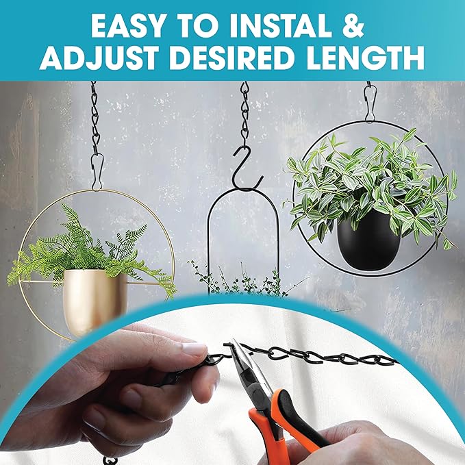 [Upgraded] 236” Black Electroplated Steel Hanging Chain with S-Hooks, Snap Hooks, Ceiling Hooks & Pliers, 33LBS Load Bearing, Adjustable Length for Hanging Bird Feeders, Planters, Lanterns, Billboards