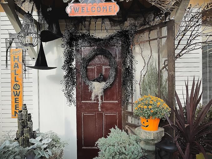 RECUTMS Black Vines Garland Artificial Hanging Plants Faux Ferns Plant Greenery Fake Leaves Ivy Garlands 2Pcs 5.6Ft for Halloween Thanksgiving Party Outdoor Indoor Garden Decor(Black)