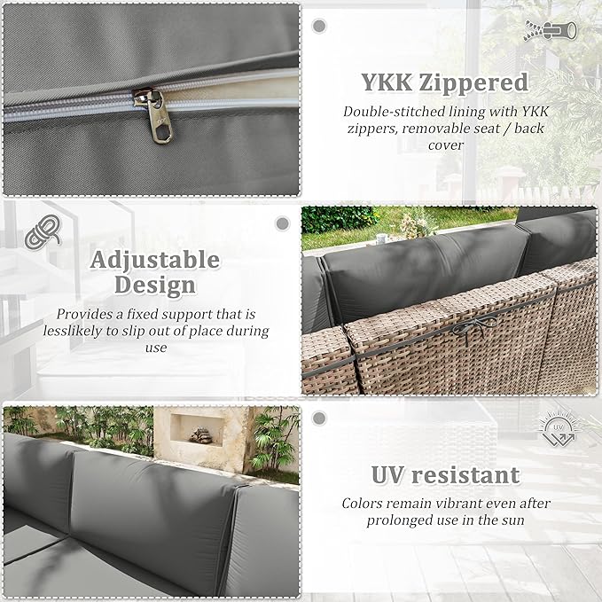 Patio Furniture Cushions, Replacement Outdoor Cushions for 4-Seat Patio Furniture, Waterproof Cushions for Outdoor Sectional Sofa Couch, Light Grey