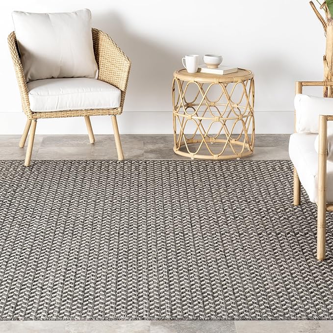 Nuloom Outdoor Performance Camryn Grey/Ivory, 8' x 10', Herringbone, Soft, High Traffic, Stain Resistant, Easy Clean, Durable Area Rug for Indoor/Outdoor Patio, Deck, Porch, Garden, Courtyard