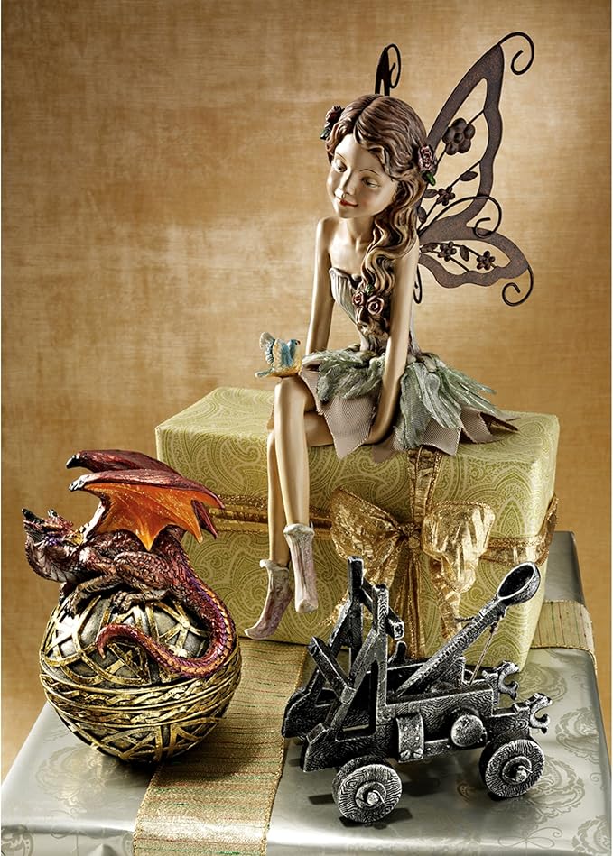 Design Toscano Fannie the Garden Fairy Indoor/Outdoor Shelf Sitting Statue, 12 Inch Tall, Cast Stone Resin, Full Color Finish
