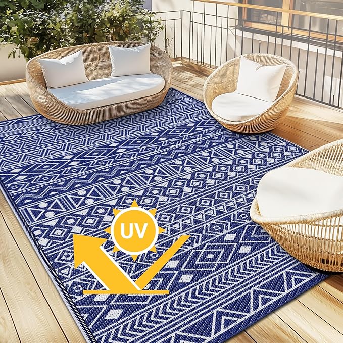 StepLively Outdoor Rug 4x6 ft, Reversible Waterproof Outdoor Plastic Straw Rug, Patio Rug Waterproof, Outdoor Large Area Rug for RV, Camping, Garden, Porch, All-Weather & Easy to Clean(Blue)